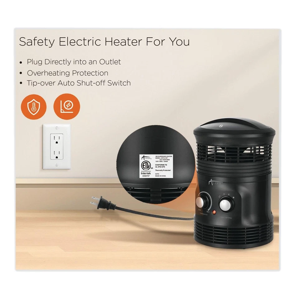 360 Deg Circular Fan Forced Heater 750 W 8 x 8 x 12 Black HEFF360B - Image 2 of 2