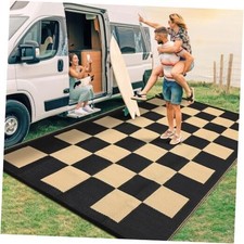  Waterproof Outdoor Rug 9 x 12 Large Modern Checkboard Plastic Straw Rug, 