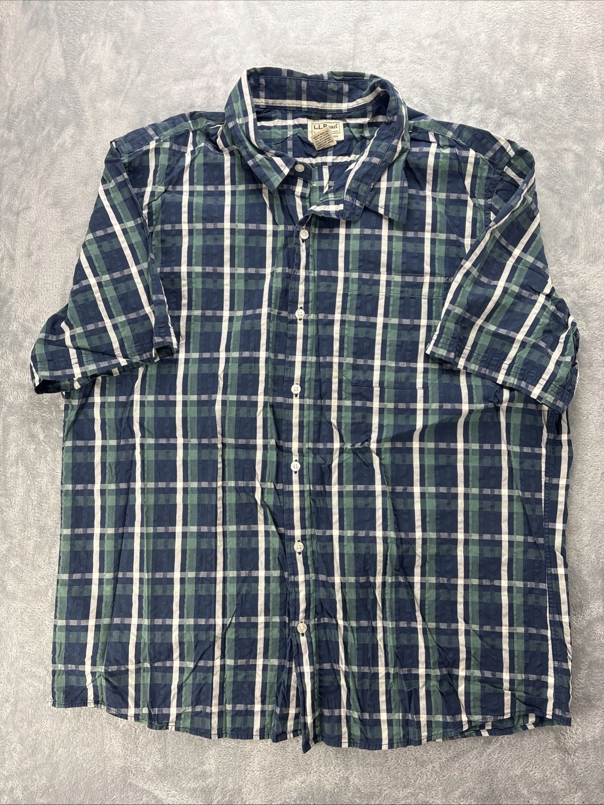 LL Bean Vintage Men's Blue/Green Check Button Shirt Size X Large (4186)