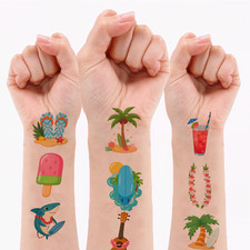 54pcs Temporary Tattoo Cartoon Palm Tree Lemonade Beach Ball For Shoulders Arms