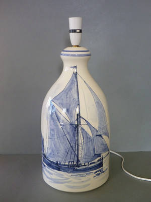 Iden Rye Blue Tischlampe - handbemalt ochsengrün Muster: XL blaue Boote Vintage