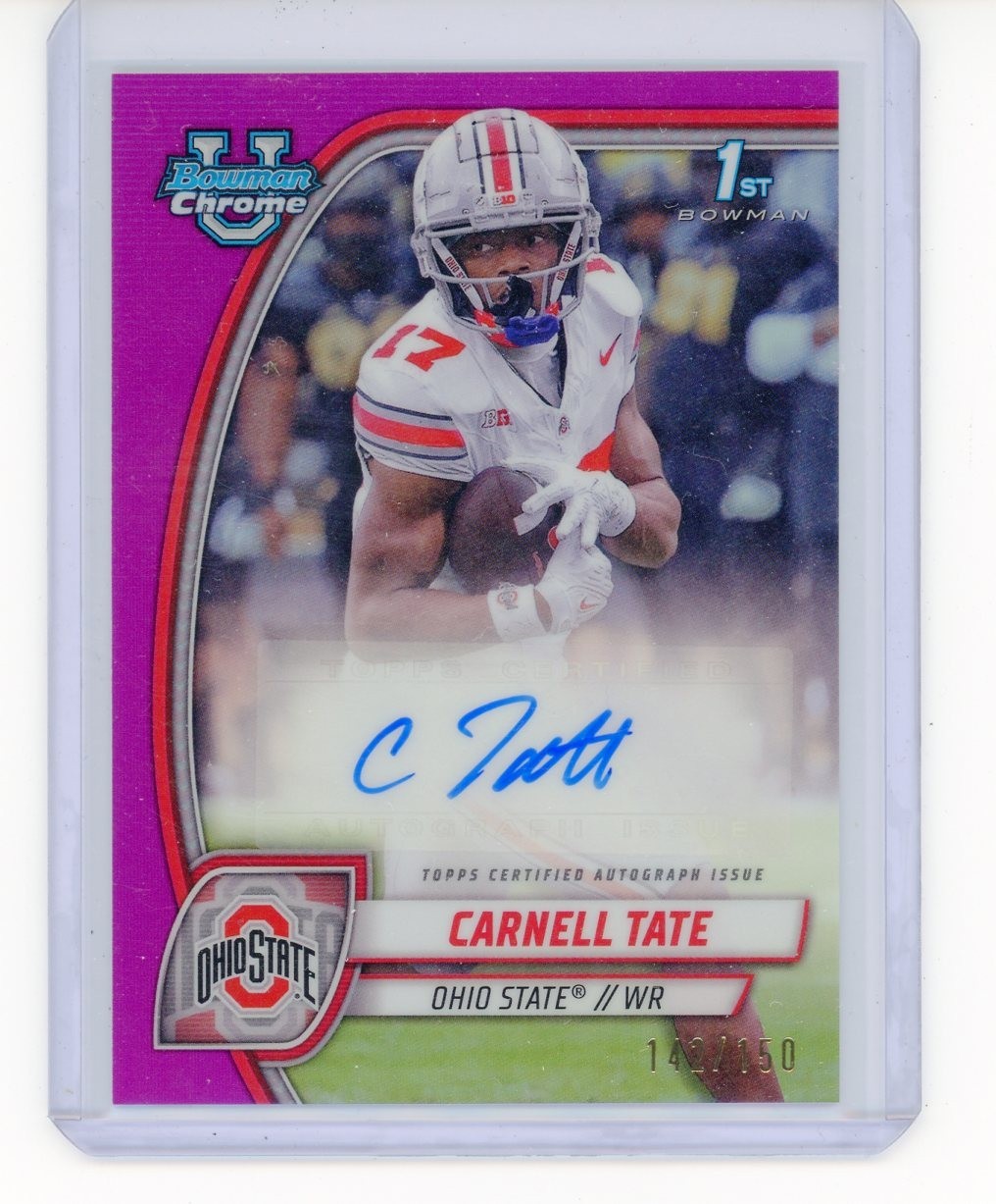 Carnell Tate 2024 Bowman U 1st Chrome Prospect Fuchsia Refractor Auto #142/150
