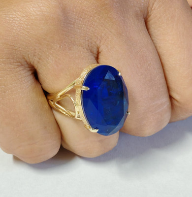 Damen Ring Blau Quarz 925 Silber vergoldet Gelbgold verstellbares Band