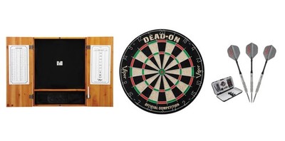 Bristle Dartboard + Oak Cabinet + V-Factor Tungsten Darts Set