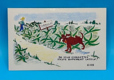 Vintage KROMEKOLOR Comic Postcard Tobacco Field Dog Humor