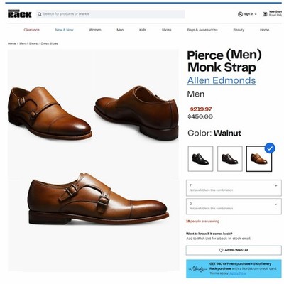 NIB * $450 Allen Edmonds PIERCE Monkstrap 7 D Walnut * add  display picture 2