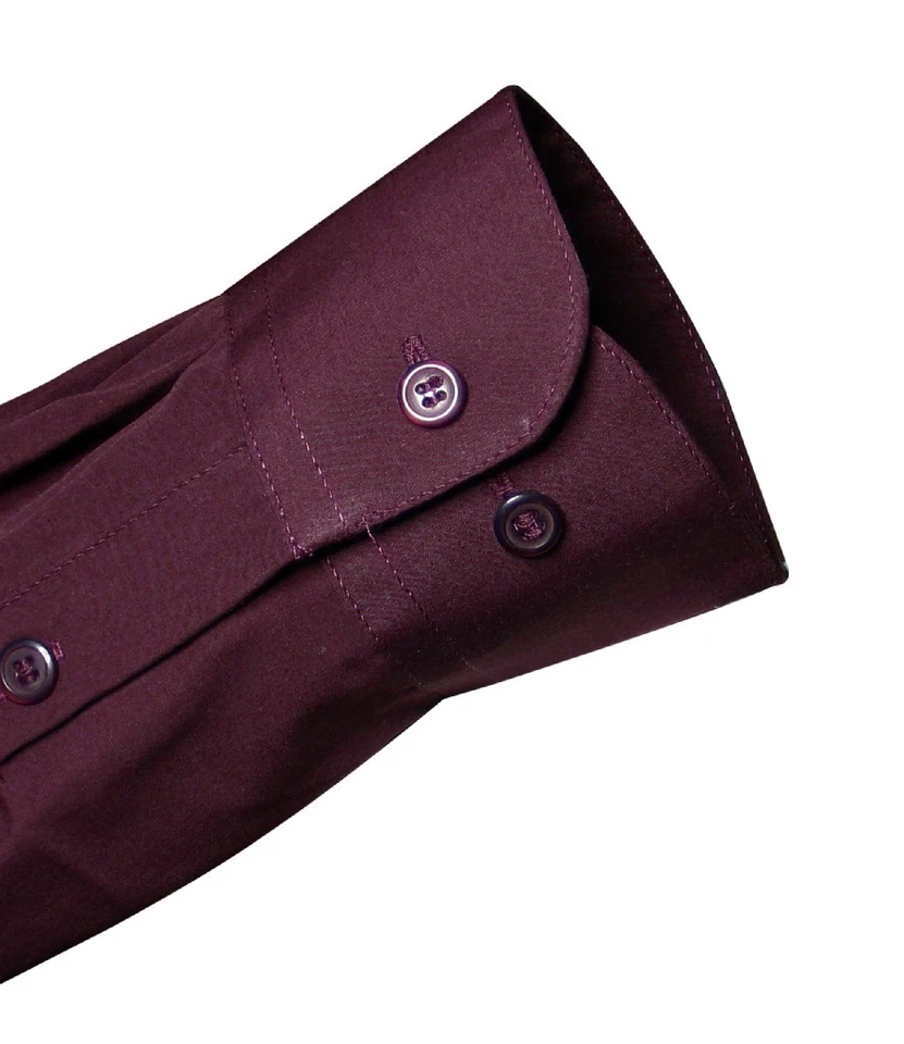 男式纯色勃艮第色正装衬衫,带可调式袖口,尺寸 16 1/2 32/33 — 第 3/4 张图片