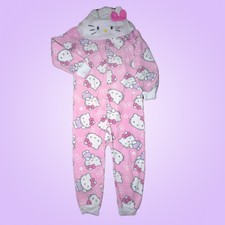 Hello Kitty Girls XS 4/5 Pink Fleece Hooded One-Piece Pajamas