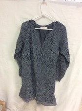 LOFT Charcoal Paisley Long Sleeve Dress Size Medium