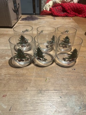 VTG Luminarc Noel Christmas Tree Double Old Fashioned Glasses Set of 6 Mint