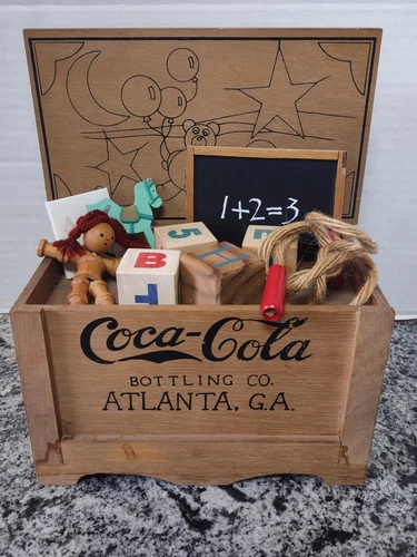 Vintage Advertising Coca Cola Wooden Dollhouse Small Toy Box W/ Toys Atlanta Ga