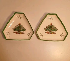 Pair of Spode Christmas Tree Triangular Dishes 5.5" S3324 Candy Mint Nut...