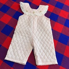 Vintage 1980s Evy Of California Prairie Quilted Floral Frilly Overalls Sz 0-6M