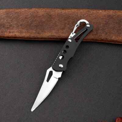 Black Keychain Pocket Knife Folding  Stainless Steel Sharp Outdoor Camping