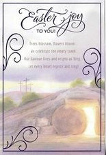 NEW HAPPY EASTER CARD 5.5X8 EASTER JOY TO YOU! TREES BLOSSOM FLOWERS BLOOM