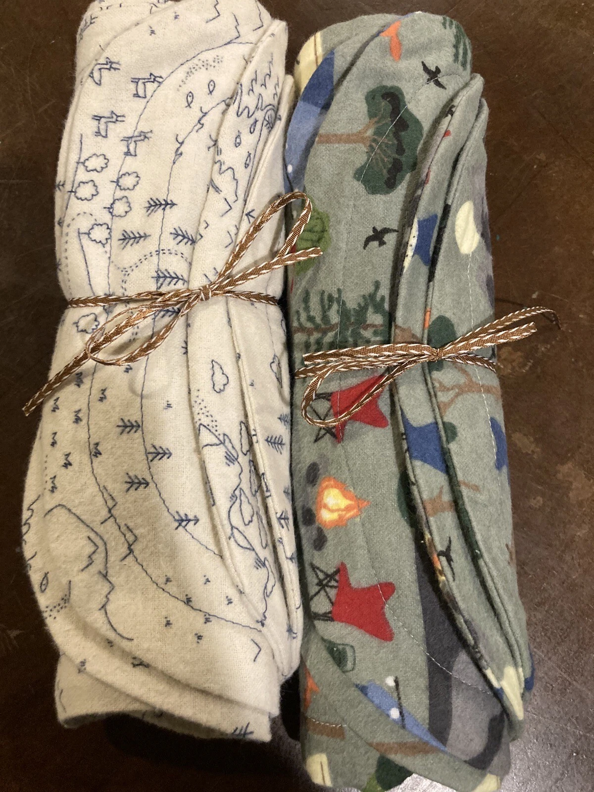 Baby Infant Burp Cloths~Camping & Map~ Large Homemade~Set/4 Super Soft Flannel