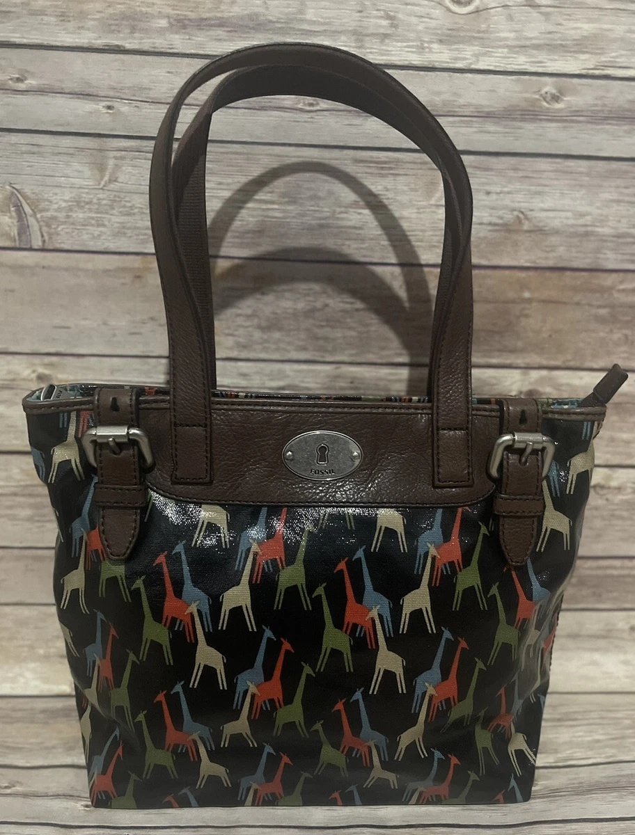 Fossil KeyPer Black Giraffe Coated Canvas Shoulder Bag Purse