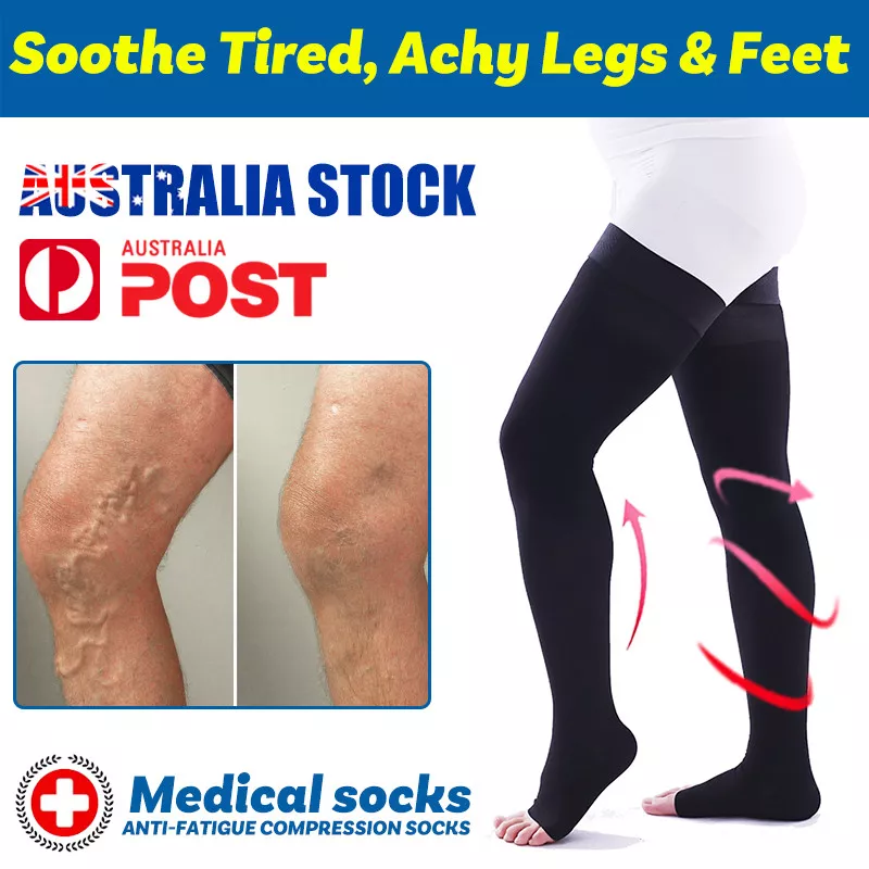 Men Women Compression Stockings Thigh High Medical Flight Travel Open Toe  Socks