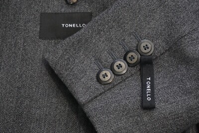 Tonello Gray Herringbone Flannel 100% Wool Sport Coat Jacket Sz 54 EU 44 US NWOT