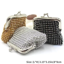 Handmade Women Mini Rhinestone Coin Purse Snap Clasp Pouch Case Diamond Wallet