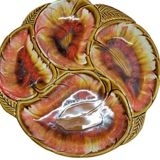 Maurice of California 14" Round Relish Tray 4 Compartment Amber Leaves MCM