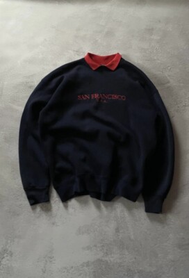 Vintage Lee Cooper Polo Sweatshirt Navy Big Logo M Size San Francisco USA