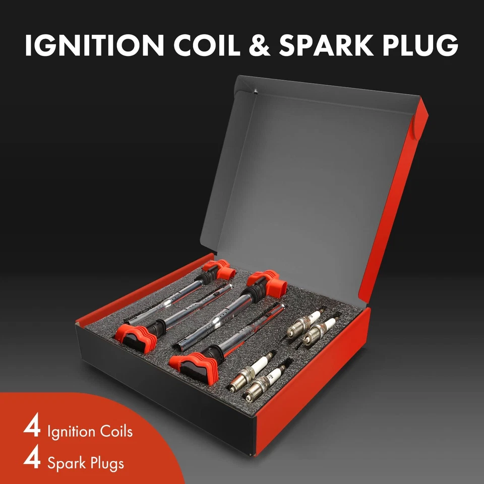 Комплект из 4 красных катушек зажигания и 4 иридиевых свечей зажигания для Volkswagen Jetta Passat - Изображение 2 из 4