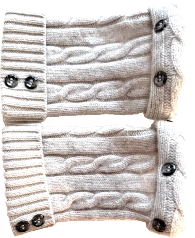 FINGERLESS GLOVES GRAY 100% CASHMERE S M L ONE SIZE OS WOMEN'S CABLE LADIES CUFF