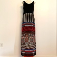 VINCE CAMUTO Sleevless Tank Maxi Dress Sz M Black Boho Hippie 70s CHIC Colorful 
