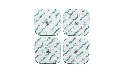 HEALTHCARE WORLD SQUARE STUD TENS ELECTRODE PADS 5cm x 5cm REUSABLE 3.5mm Stud - Pack Of 4