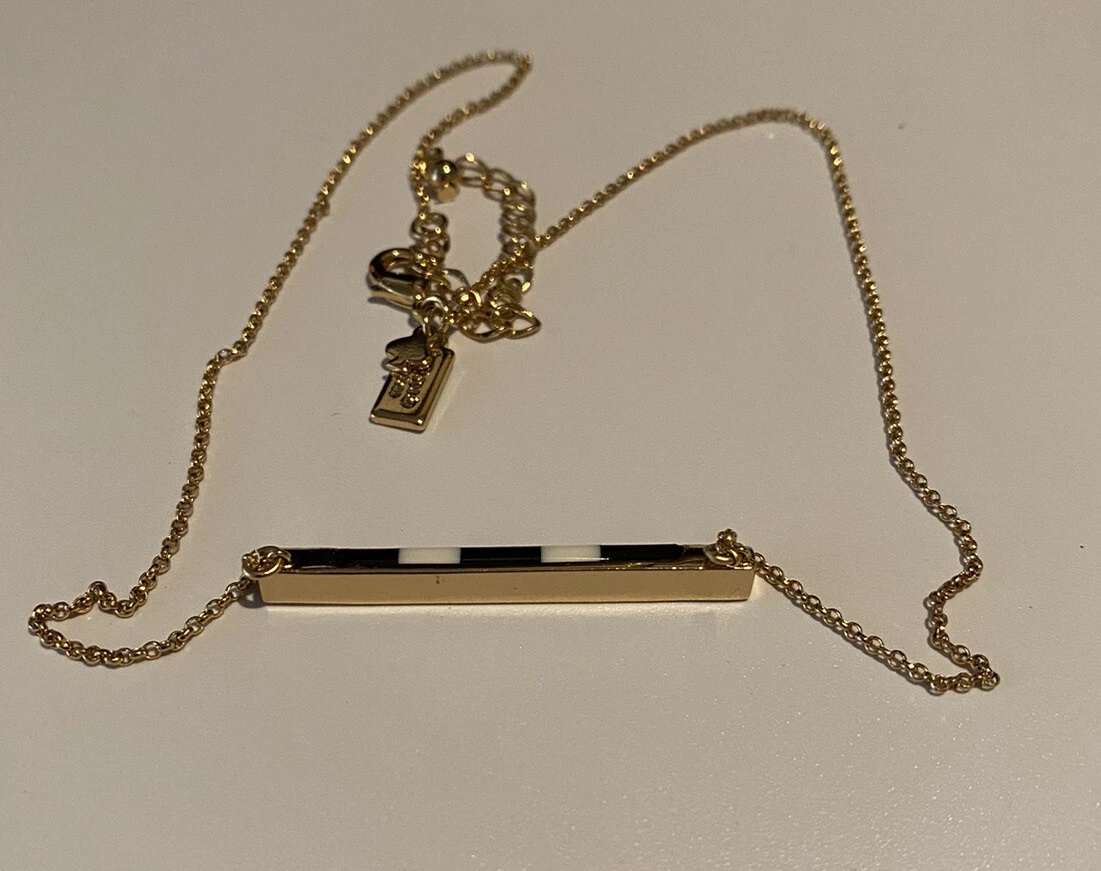 Kate Spade Building Blocks Bar Black White Pendant Necklace Gold