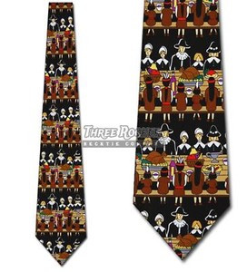 Thanksgiving Ties Dinner Black Mens Necktie Turkey Pilgrim ...