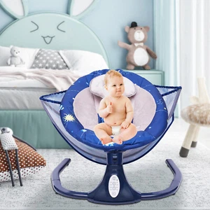 Baby Swing pour les bébés Bounceur électrique avec 4 Échanger Amplitudes Bleu