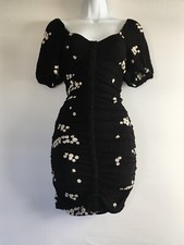 NWT ASOS Women’s Black V Neck Daisy Embroidered Bodycon Dress Tall Size 2