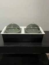 Buffet Chiller Dome Smoked Lucite Food Cooler Double Compartment