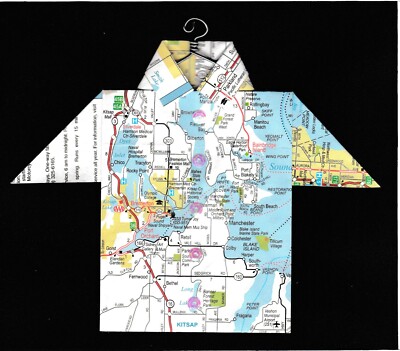 Origami Map Shirt Washington, Bremerton, Bainbridge Island, Port Orchard, Colby