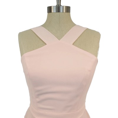 strapless open back dress Bardot Plunge Neck Bow Sleeve Skater Mini Dress - Blush Pink main image 1