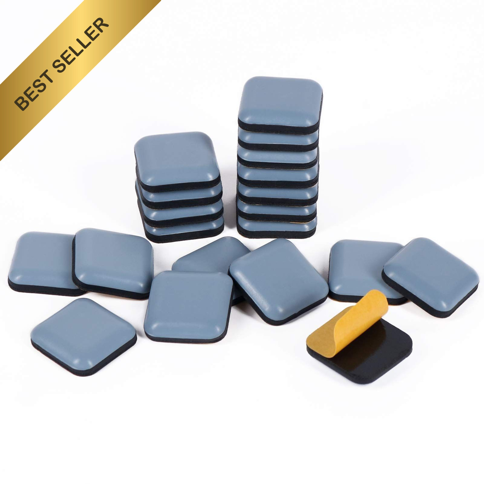 20pcs 1 Inch Square Teflon Furniture Sliders Glides Carpet Hardwood Grayish Blue