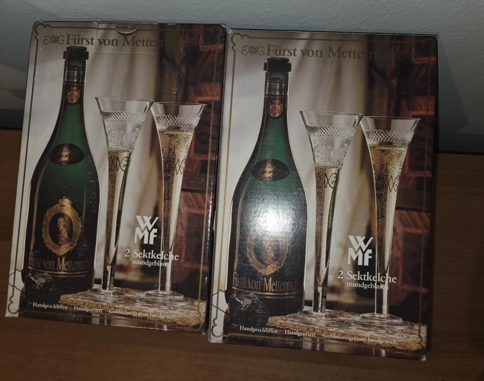 WMF Fürst von Metternich Sektkelche, mundgeblasen, handgraviert OVP - Bild 2 von 4