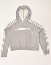 ADIDAS Womens Oversized Crop Hoodie Jumper UK 6 Small Grey Cotton YI01