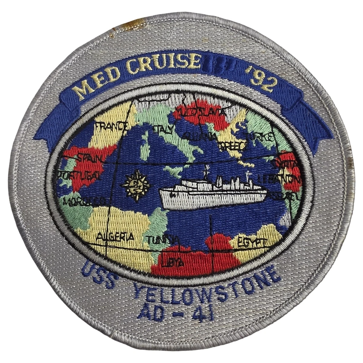 US Navy USS Yellowstone AD 41 Mediterranean Cruise Patch 1992 Vintage 5" Round