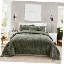 Quilt Set King Size 98x106 Luxurious Velvet Bedding Sets King-98x106 Army Green