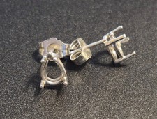 4 Prong Wire Mount Pear Shape Setting Earrings Sterling Silver