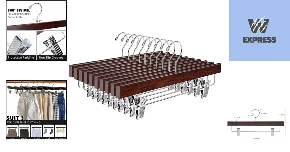 10 Stück Holz Kleiderbügel Retro Glänzend rutschfest flexibel - Bild 2 von 4