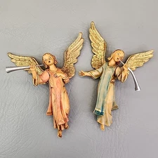 Fontanini Angel Lot of 2 Trumpets 1983 Blue Orange Depose Italy 4.25"
