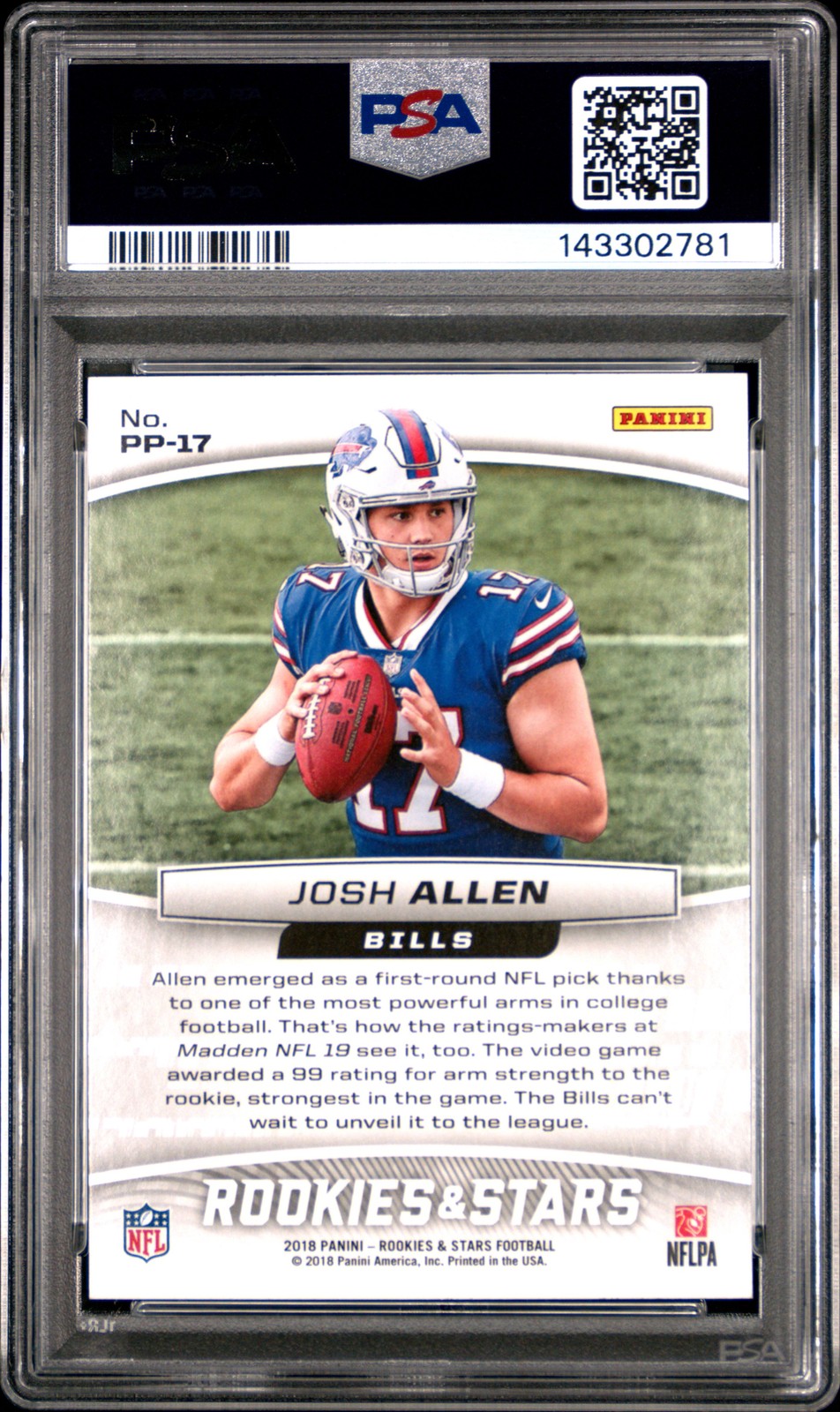 2018 PANINI ROOKIES & STARS PRECISION PASSERS #PP-17 JOSH ALLEN ROOKIE RC PSA 9 view 2