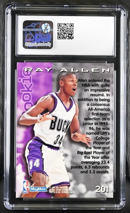 Ray Allen - 1996-97 Skybox Premium RUBIES Rookie #201 - Rare LOW POP RC - CSG 8 - Image 2 of 2