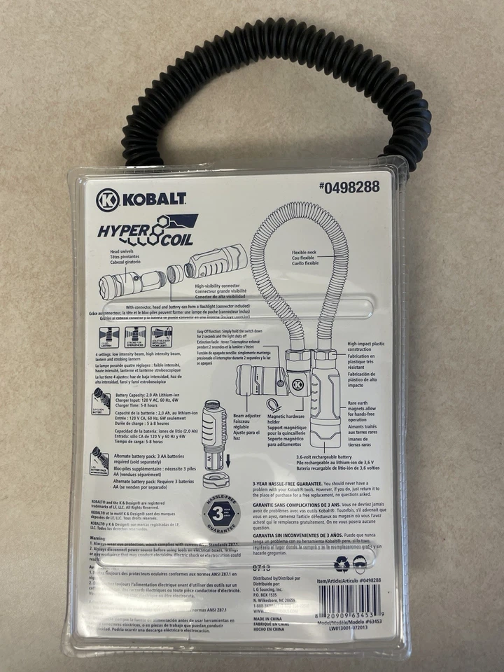 New KOBALT HyperCoil LED Snake Flexible Cordless 0498288 Work Light Flashlight - Image 3 of 4