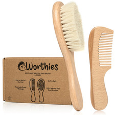 Baby Hair Brush Comb Set, Wood Hair Brush with Soft Goat Bristles and Comb, Ne