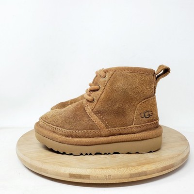 UGG Boots Kids 7 Neumel Brown Suede Shearling Chukka Shoes Little Boy Toddler